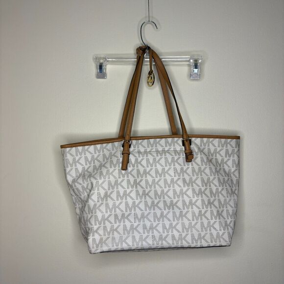 Large Michael Kors Jet Set Monogram MK Logo Bag Tote Baby Diaper Satchel Handbag - Picture 1 of 5